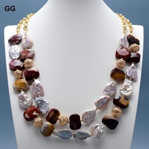GG Jewelry Natural Freshwater Cultured Purple Keshi Pearl Mookaite Nugget Necklace 22"