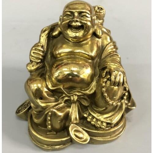 China brass cloth bag maitreya Buddha small crafts statue