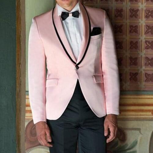 Slim fit Pink Prom Suits for Men Club 2 piece Custom Wedding Tuxedo for Groomsmen with Shawl Lapel Man Fashion Clothes Set 2020