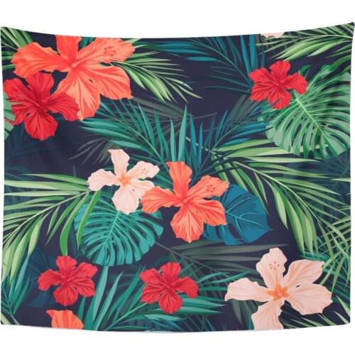 Red Summer Colorful Hawaiian Tropical Plants and Hibiscus Flowers Tapestry Home Decor Wall Hanging for Living Room Bedroom Dorm