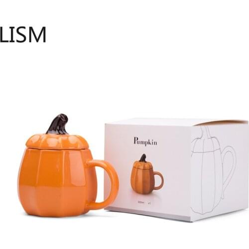 Creative Personalised Ceramic Mug Couple Halloween Pumpkin Cartoon Mug with Lid Cute Breakfast Mug Travel Christmas Mug Gift Box