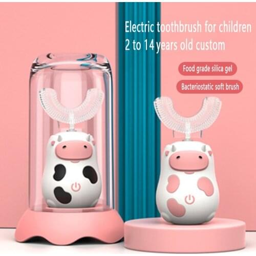 Magnetosuction Rechargeable Childrens Electric Toothbrush U-type Acoustic Wave Electric Toothbrush for 2-14 Year Old Children