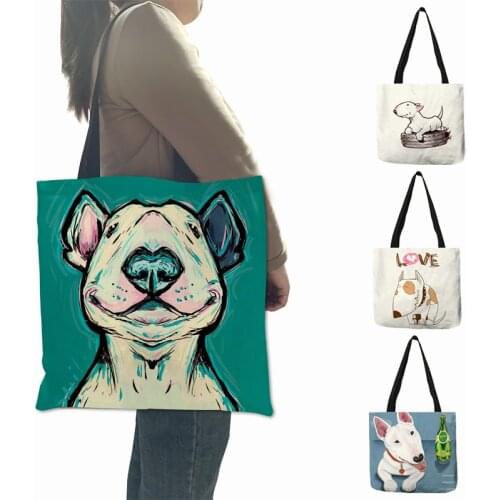 Cute Funny Bull Terrier Dog Print Tote Shopping Bags Fashion Travel Beach Bag Women Leisure Eco High Quality Foldable Handbag