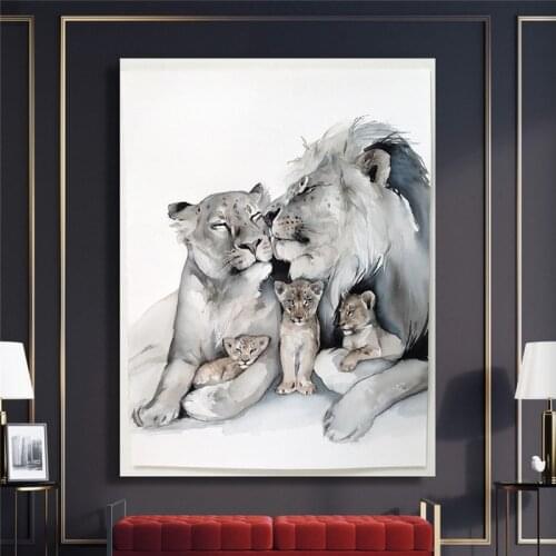 Modular Canvas Home Decor Happy Lion Family Prints Painting Cartoon Poster Modern Wall Art Pictures For Living Room No Framed