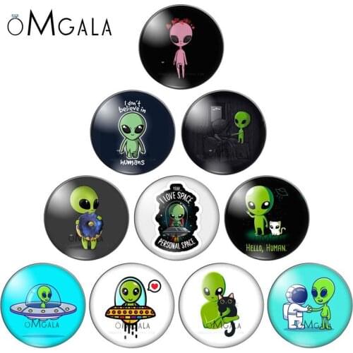 Cartoon Alien Saucerman 10pcs Mixed 12mm/14mm/16mm/18mm/20mm/25mm Round photo glass cabochon demo flat back Making findings