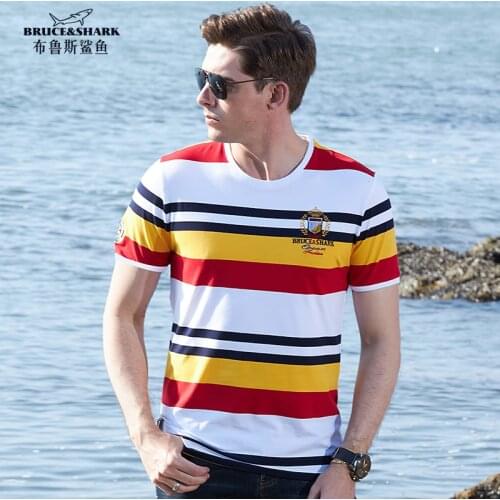 2020 Summer Bruce&Shark MenTees Short Men T-shirt Soften Stretching Striped Cotton Fashion Casual best quality plus size 4XL