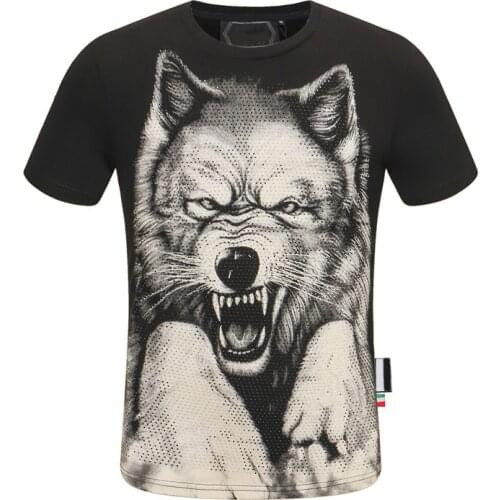 UVRCOS 2021 T shirt men summer causal cotton skulls rhinestone streetwear short sleeve hiphop round neck men clothing new