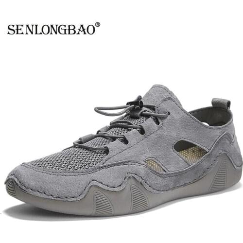 New Mens Casual Shoes Men Summer Mesh Flats Shoes Outdoor Men Loafers Breathable Comfortable Leather Mens Sandals Size 38-48
