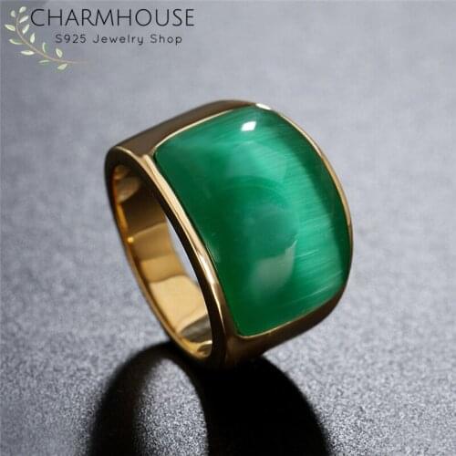 Charmhouse Ring Man 316L Stainless Steel Vintage Opal Big Ring Wedding Band Bague Homme Anel Palace Male Jewelry Birthday Gift
