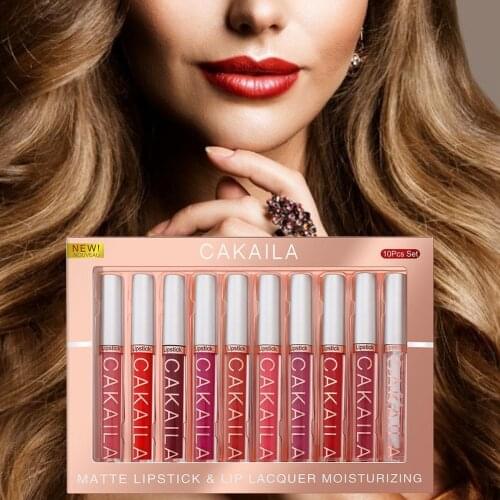 10 Pcs Lip Gloss Kit Gift Liquid Lipstick Velvet Matte Nude Long-lasting Non-stick Cup Lip Glaze Makeup Cosmetic