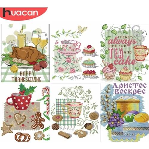 HUACAN Embroidery Food Sets 11CT 14CT DIY Gift White Canvas Cross Stitch Fruit Kits Needlework Home Decoration