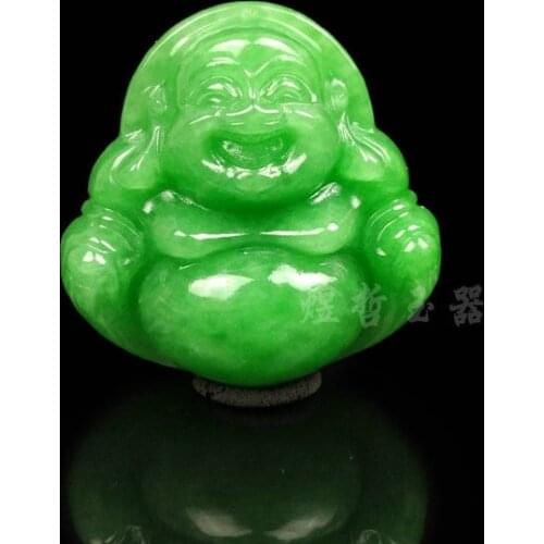 Natural Double sided Hand-Carved Green Emerald jade Pendant happy lucky Maitreya Buddha jade pendant hand-carved necklace