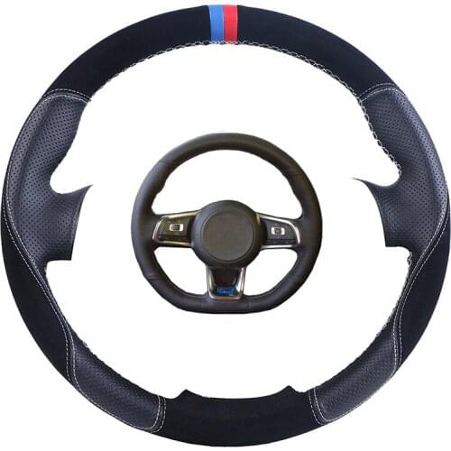 Custom Car Steering Wheel Cover Black For Golf 7 Mk7 New Polo Jetta Passat B8 Suede Leather Auto Steering Wheel Braid