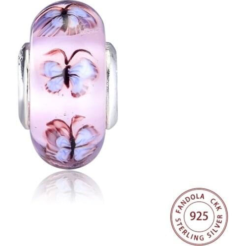 Fits Pandora Bracelet Argent 925 Sterling Silver Butterfly Murano Glass Charm Beads DIY Jewelry Making Gift Bijoux Femme
