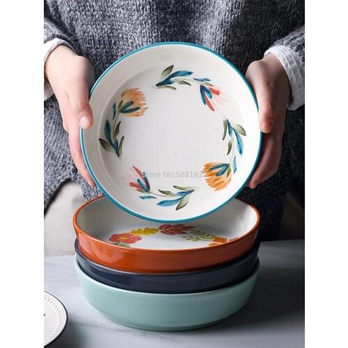 Japanese-style Tableware Retro Plate Dish Plate Home Deep Dish Cute Creative Pasta Fruit Plate Good-looking Noodle Plate