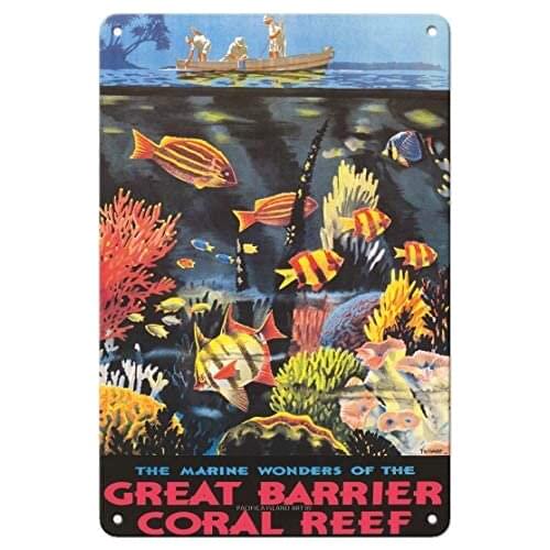 Queensland, Australia - The Marine Wonders of The Great Barrier Coral Reef by Percy Trompf c.1933 Metal Tin Sign