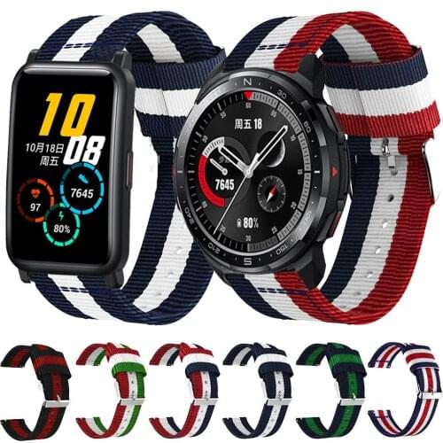 For Honor Watch GS Pro / Honor Watch ES Stripes Nylon Strap Sport Watchbands Replacement Wristband Bracelet 20mm 22mm Watch Band