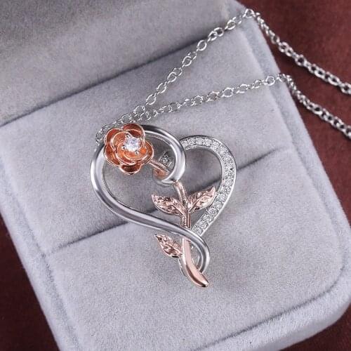 Luxury Fashion Love Rose Flower Inlaid Zircon Pendant Necklace, Woman Four Seasons Charm Jewelry