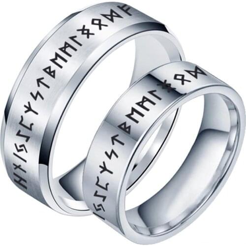 Viking Rune Ring Stainless Steel Couple Rings for Women Engraved Noric Runic Circle Round Men Nordic myth Religious Jewelr