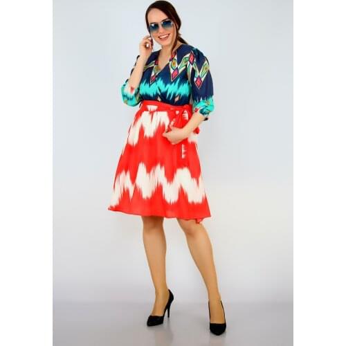 Schık Women Large Size Print Chiffon Dress Coral 1466