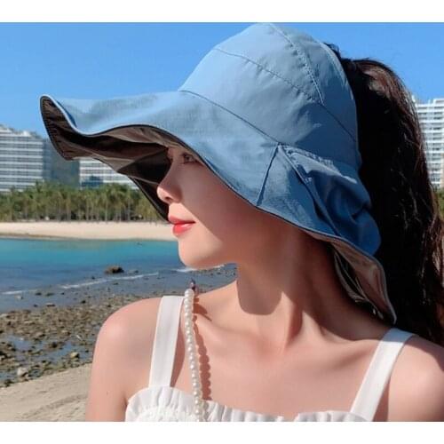 Women Hat Top Beach Cap Summer Wide Brim Visor Hat Windproof Empty UV Protection Outdoor Sports Fishing Beach Hollow Top Hat