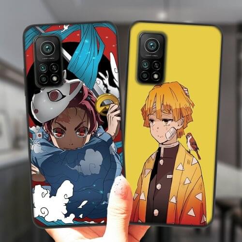 For Xiaomi Mi 10T Lite Redmi Note 10 10S 9S 7 8 9 Pro 8T 9C Phone Case Japan Anime Demon Slayer Cute Black Soft Silicone Cover