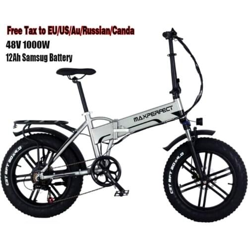 Folding Electric Bike Maxperf 48V1000W Samsung Battery 4.0inch Fat Tire Mens Womens Ebike Mountain Bike Snow Beach Cruiser