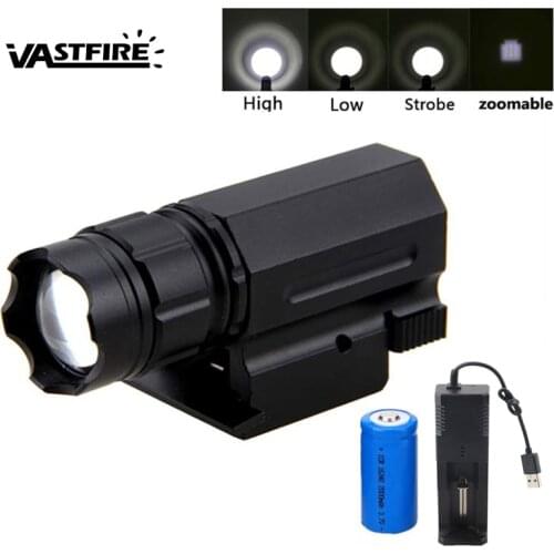 3000LM XPG-Q5 LED Zoomable Hunting Light 3 Modes Weapon Hand Gun Light Pistol Airsoft 20mm QD Rifle Flashlight+Battery+Charger