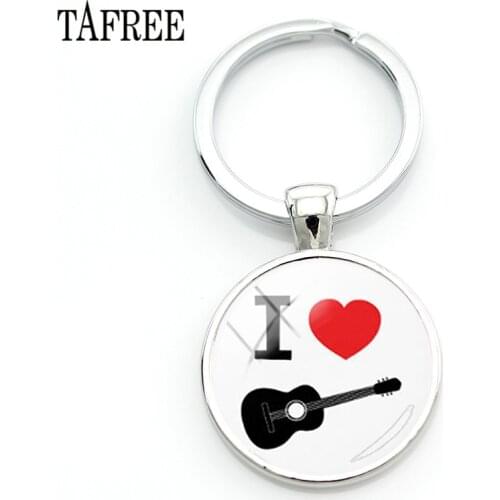 TAFREE New I love My Guitar keychain Music instrument Pattern Glass Dome charms key chain ring holder Club Custom jewelry RG17