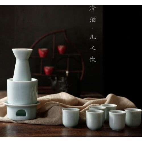 Warm wine bottle yellow rice wine hot pot ceramic wine set Chinese Baijiu retro porcelain bar set Japanese sake wineware