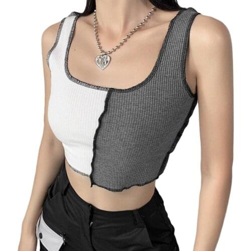 Summer Women Fashion Color Block Patchwork Tank Top Stylish Sleeveless Crop Top for Ladies Daily Wear