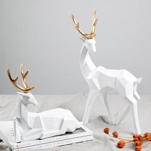 SOLID GEOMETRY LUCKY DEER ORNAMENTS DESKTOP FIGURINES NORDIC STYLE GIFT 3D RESIN CRAFT HOME FURNISHING FOR DECORATION OFFICE