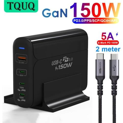 TQUQ 156W GaN Charging Station, USB C PD 100W Adapter Super Fast Charger 2.0 PPS for Samsung Lenovo Think Pad HP Dell LG Laptop