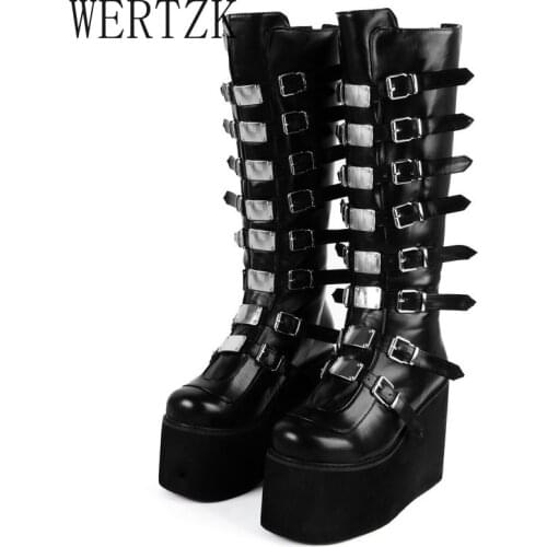 Brand Design Female Wedges High Heels Thigh High Boots Fashion Black Platform Boots Women 2021 Gothic Cosplay Shoes Woman