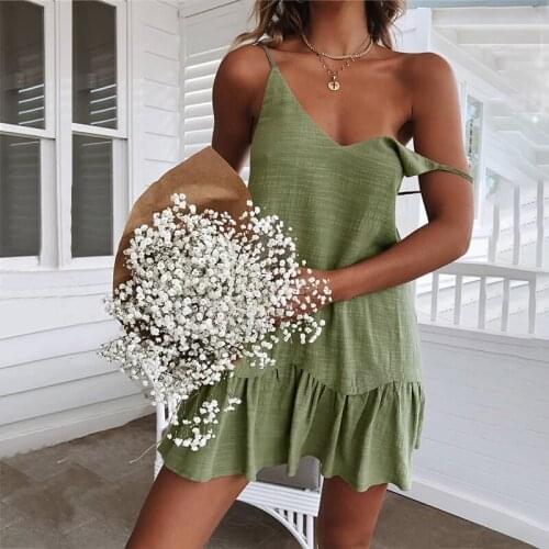 Women Summer Dress 2021 Spaghetti Strap Dresses Casual Off Shoulder Yellow Shift Dress Sexy Sundress Cotton Linen Vestidos