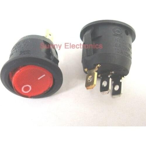 10PCS/LOT AC 6A/250V Red Light ON-OFF SPST Round Button Car Auto Rocker Switch