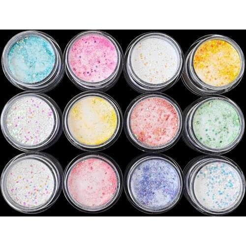 12 Colors Acrylic Dipping Powder For Nails Holographic Unicorn Dandruff Mix Glitter Acrylic Powder& Liquid For Nail 10ML/Box