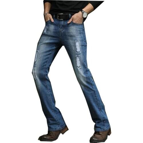 2020 New Japan and South Korea Four Seasons Mens Ripped Jeans Tights Blue Black Pants