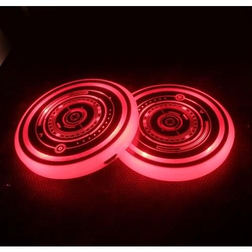 2X Universal 7 Colors Car LED Cup Holder Light Mats Coasters Bottle Atmosphere Light Constellation Backlight LED Cup Holder Pads
