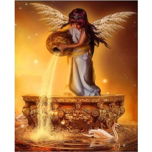 5D Diamond Painting Elf Girl Picture Of Rhinestones Handmade Gift Cross Stitch Kit Angel Fountain Swan Diamond Embroidery P1178