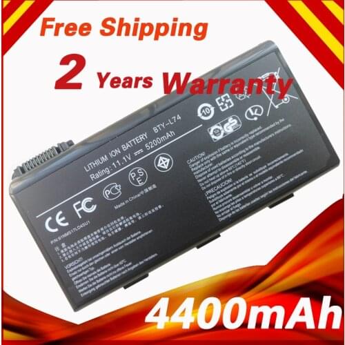 4400mAh Laptop Battery BTY-L74 For MSI BTY-L75 MS-1682 A5000 A6000 A6200 A6203 A7005 A7200 CR500X CR600 CR610 GE700 CR700X