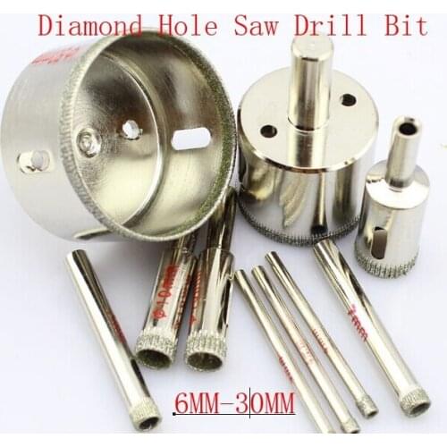 Free shipping Set Diamond Coated Drill accessories Bits Hole Saw Glass Cutter opener Bits 6mm-30mm 10pc/lot
