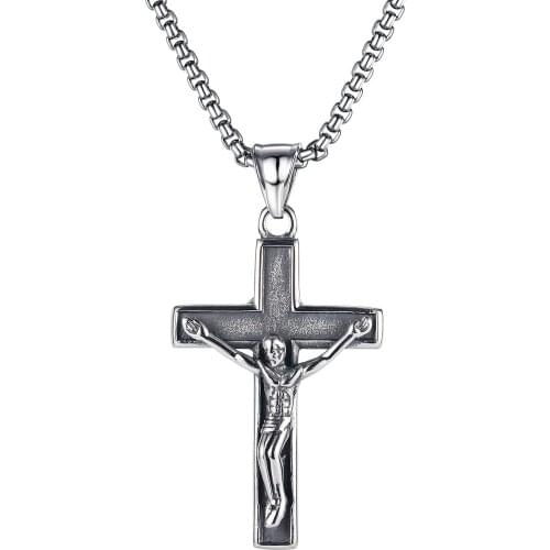 FATE LOVE Male Men Christian Jesus Cross Pendant Necklace Chain Silver Color Stainless Steel Fashion Jewelry New 2020