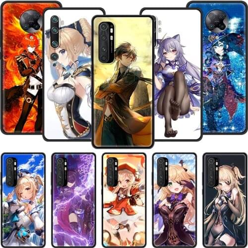 Phone Case for Xiaomi Mi 11 Poco X3 NFC F2 9T 10T Pro 9 SE 10 Lite 5G Note 10 CC9E Black Shell Cover Genshin impact Cute