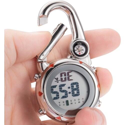 Digital Carabiner Watch Outdoor Sport Climbing Silver Clip-On Quartz Pocket Watches Vintage Compass Clock Reloj De Bolsill