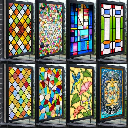 European-Style Colored Frosted Glass Protector Static Glue-Free Glue-Free Self-Adhesive American Church Window Window Flowe