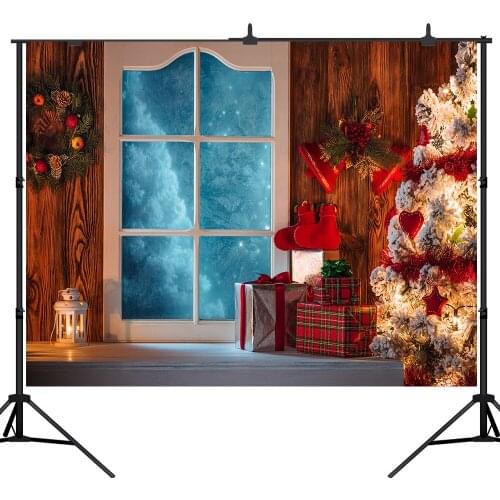 Lyavshi background for photo Christmas tree Frozen Window gift wood floor professional festival photographic photo backdrop