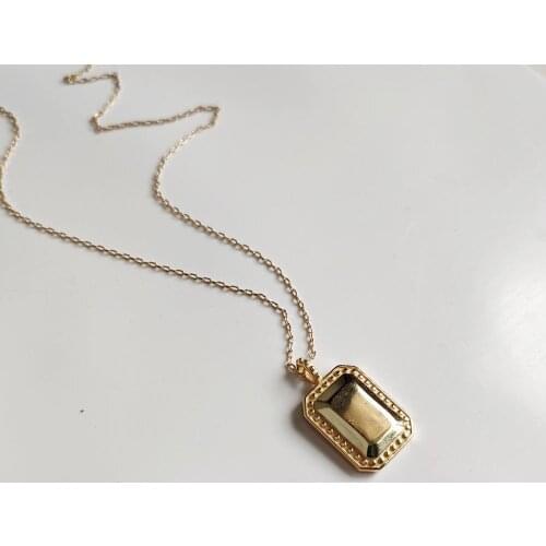 INS 100% Authentic 925 Sterling silver Gold Rectangle Surface Mirror pendant geometric Choker Necklace FINE Jewelry TLX452