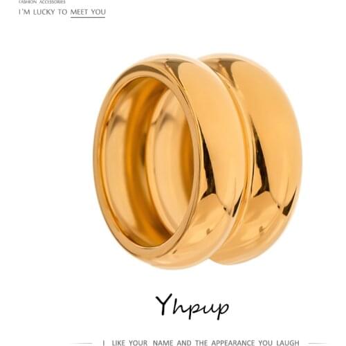 Yhpup Stylish Stainless Steel Layered Metal Texture Ring Occident Simple Gold 18 K Finger Ring for Women Jewelry кольцо женское