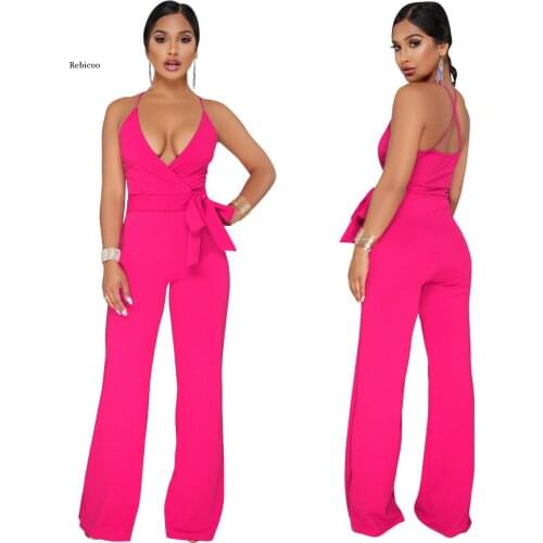 Summer Overalls for Women Suspenders Jumpsuit Long Pants V Neck Female Clothing Sets Jumpsuit Combenson Womens Trousers